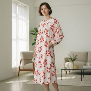 Vintage 1960s Edith Flagg Red and Ivory Atomic Print Midi  Dress Size Med